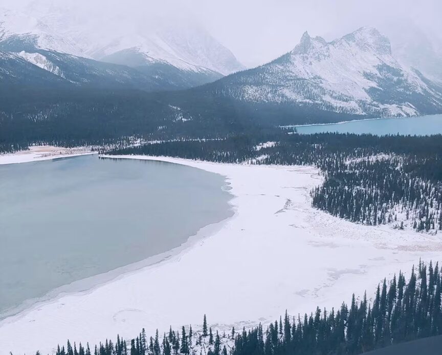 mountainous snowy landscape from the air